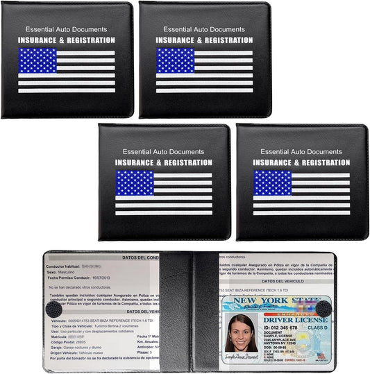 4 PCS Car Registration and Insurance Holder, Vehicle Glove Box Organizers with Closure for License Document, Auto Essential Paperwork Wallet Case Holder, Car Accessories (Black, Car Logo)