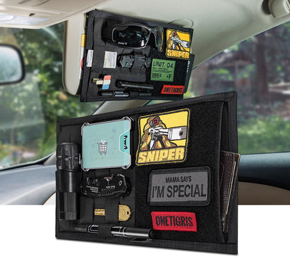 ONETIGRIS Molle Visor Panel Organizer, Tactical Car Sun Visor Organizer Molle Patch Panel Vehicle Visor Storage Holder Pouch, Molle Webbing with Hook-and-Loop Straps for Cars, Trucks, Suvs etc.