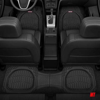Motor Trend FlexTough 4-Piece Heavy Duty Floor Mats for Cars Trucks SUVs, Automotive Floor Mats Car Mats Full Set Front, Rear & Cargo, Trim-To-Fit Semi-Custom Deep Dish All Weather Rubber Mats - Black