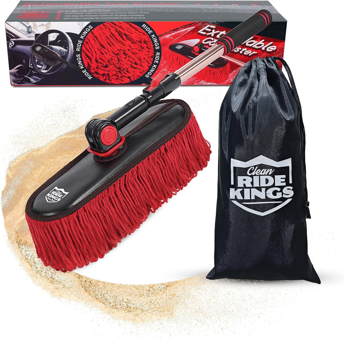 Car Duster Exterior Scratch Free with Extendable Handle, Microfiber Car Cleaning Brush for Dust Removal + Small Detailing Brush for Interior Care