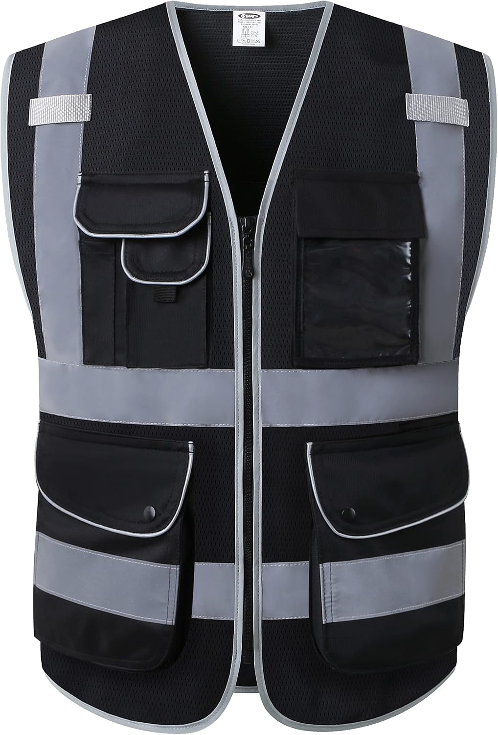 JKSafety 9 Pockets Class 2 High Visibility Zipper Front Safety Vest With Reflective Strips,Meets ANSI/ISEA Standard (Large, 150-Yellow) - Colors B