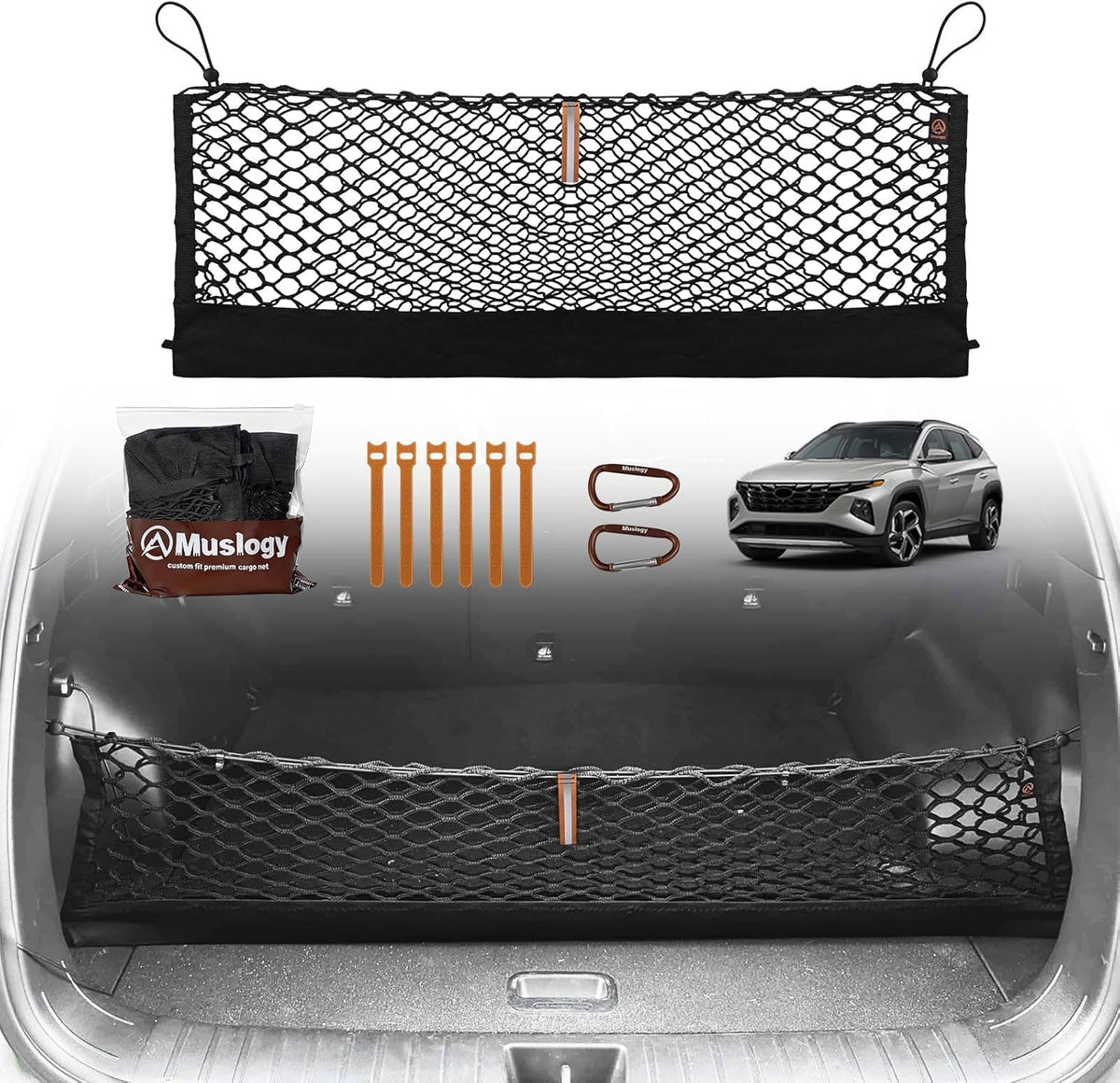 Muslogy Truck Bed Cargo Net Trunk Netting Compatible with 2023-2025 2026 Honda CR-V Accessories, Pickup Cargo Organizer SUV Sedan Storage Net w/Heavy Duty Carabiners - Colors B