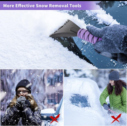 OUSHASAA 27" Snow Brush and Ice Scrapers for Car Windshield 2 Pack |Scratch-Free Bristle Head PVC Snow Brush & Foam Grip Window Snow Scraper Snow Removal Tool with Aluminum Body for Truck, SUV,Purple