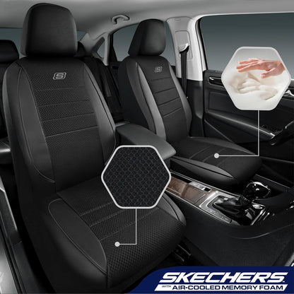 Skechers Air-Cooled Memory Foam Seat Covers,Mesh Thick Car Seat Covers,Piping Leather Car Seat Covers Front Seats,Airbag Compatible,Automotive Comfort Universal FitMost Cars,Vans,Truck,SUV,Black