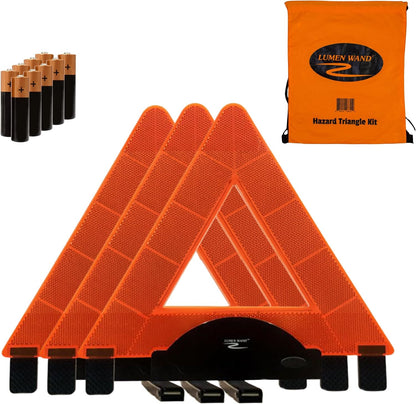 Lumen Wand Reflective Warning Triangle with LED Lights for Road Safety Metal Base | Internal LED with External Reflectors Emergency Triangle for Car Breakdowns