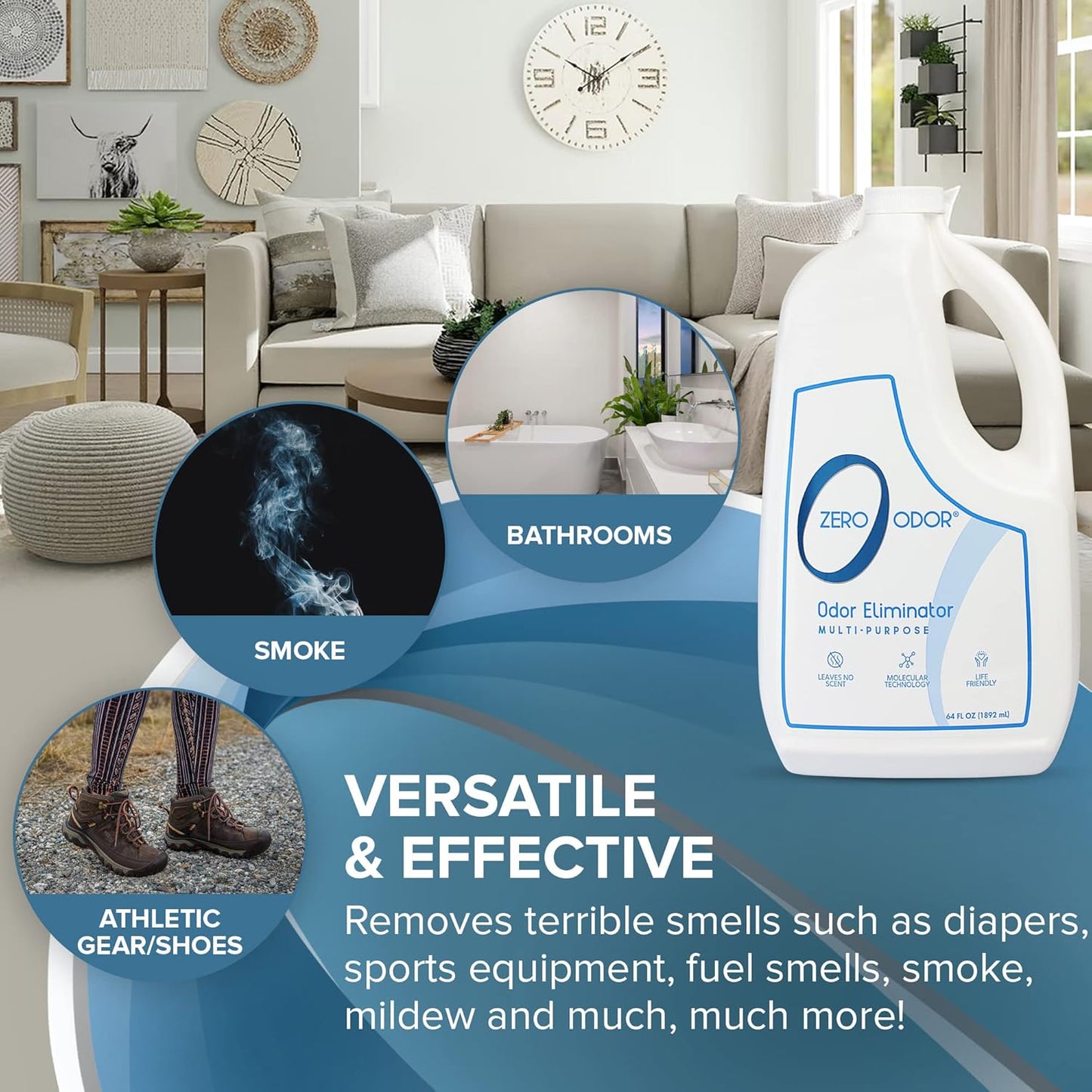 Zero Odor Multi-Purpose Odor Eliminator - Eliminate Air & Surface Odor – Patented Technology Best for Bathroom, Kitchen, Fabric, Closet- Smell Great Again, 8oz (Over 1000 Sprays)