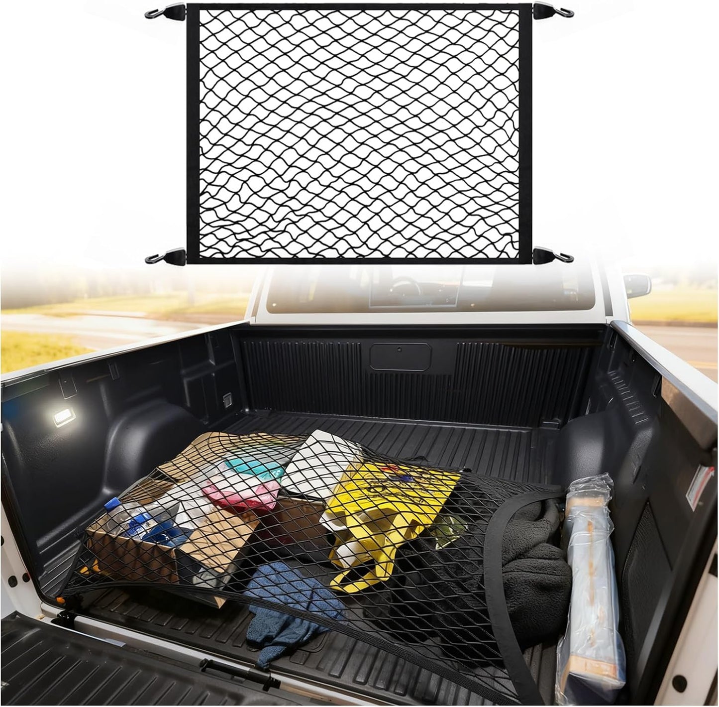 Highly Elastic Cargo Nets for SUV with 4 Hooks,32"x24" Stretch to 63"x47" Truck Cargo Net as Trunk Organizer,Heavy-Duty Truck Bed Cargoes Net for Secure Load Retention