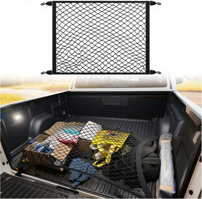 Highly Elastic Cargo Nets for SUV with 4 Hooks,32"x24" Stretch to 63"x47" Truck Cargo Net as Trunk Organizer,Heavy-Duty Truck Bed Cargoes Net for Secure Load Retention