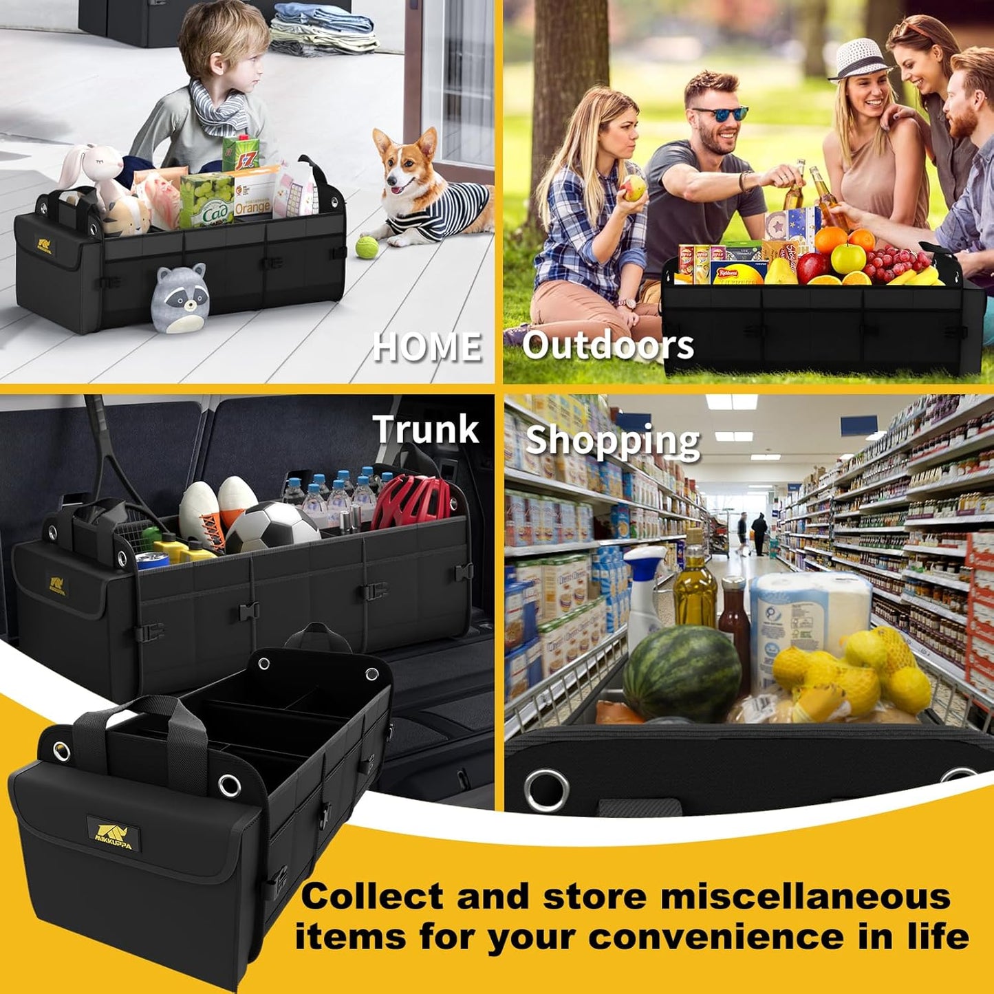 MIKKUPPA Car Trunk Organizer with Cooler - 100L Large Car Organizer, 1680D Oxford Collapsible Suv Trunk Storage with 2 Adjustable Straps for Auto, Truck, Suv (Gray)