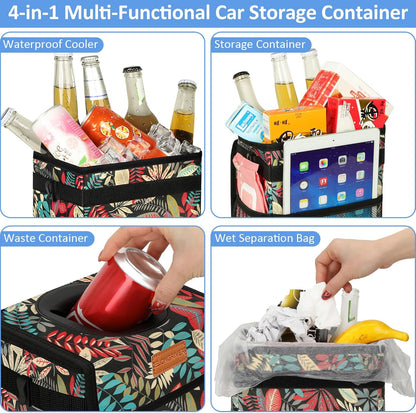 ELONGRIVER Car Trash Can Bin for Back Seat Leak Proof, Cute Car Trash Bag Hanging, Vehicle Trash Can for SUV Truck Van, Automotive Garbage Cans Front Seat Black