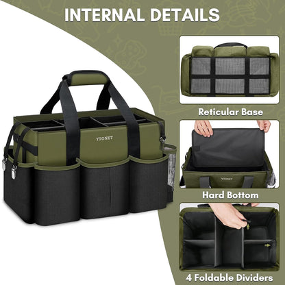 Ytonet Wearable Cleaning Caddy Organizer with Handle & Shoulder Straps, Large Cleaning Bag for Housekeepers, Kitchen Supplies Organizer with Dividers, Under Sink & Car Detailing Bag, Green