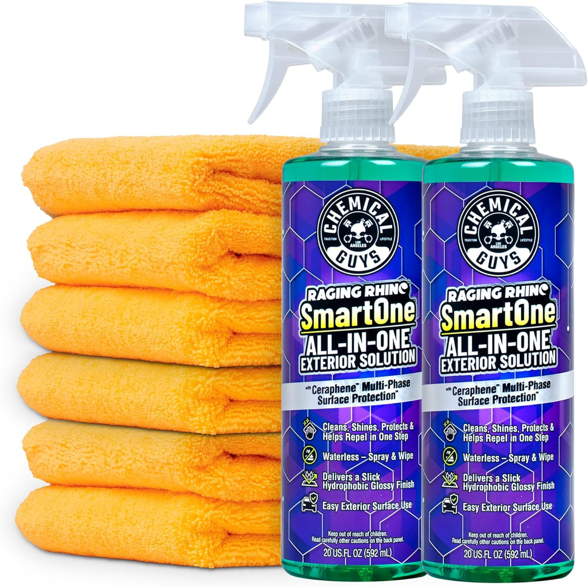 Chemical Guys Raging Rhino Waterless Car Wash And Quick Detailer Spray, No Rinse Exterior Cleaner For Paint, Glass, Wheels, Plastic, And Chrome, Spray And Wipe Shine, 20 Fl Oz