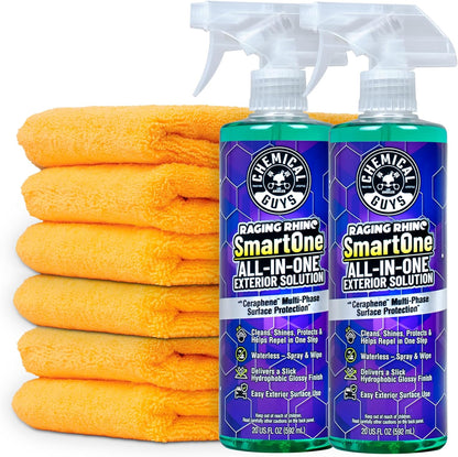 Chemical Guys Raging Rhino Waterless Car Wash And Quick Detailer Spray, No Rinse Exterior Cleaner For Paint, Glass, Wheels, Plastic, And Chrome, Spray And Wipe Shine, 20 Fl Oz