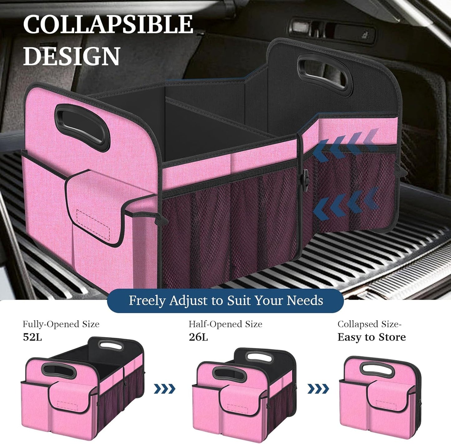 Femuar Car Trunk Organizer with Large Capacity Waterproof Car Accessories for Women & Men, Collapsible Trunk Organizer for Suv/Jeep/Sedan,Tools (Black, Standard)