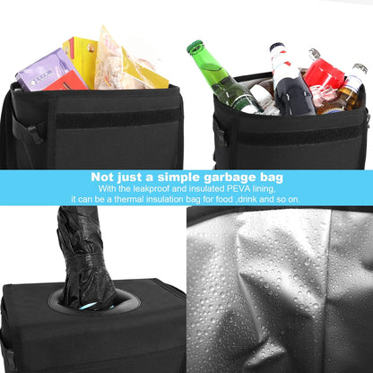Femuar Leak Proof Car Trash Can with Lid - Waterproof Automotive Garbage Bin for SUVs, Collapsible and Portable Car Trash Bag, Black