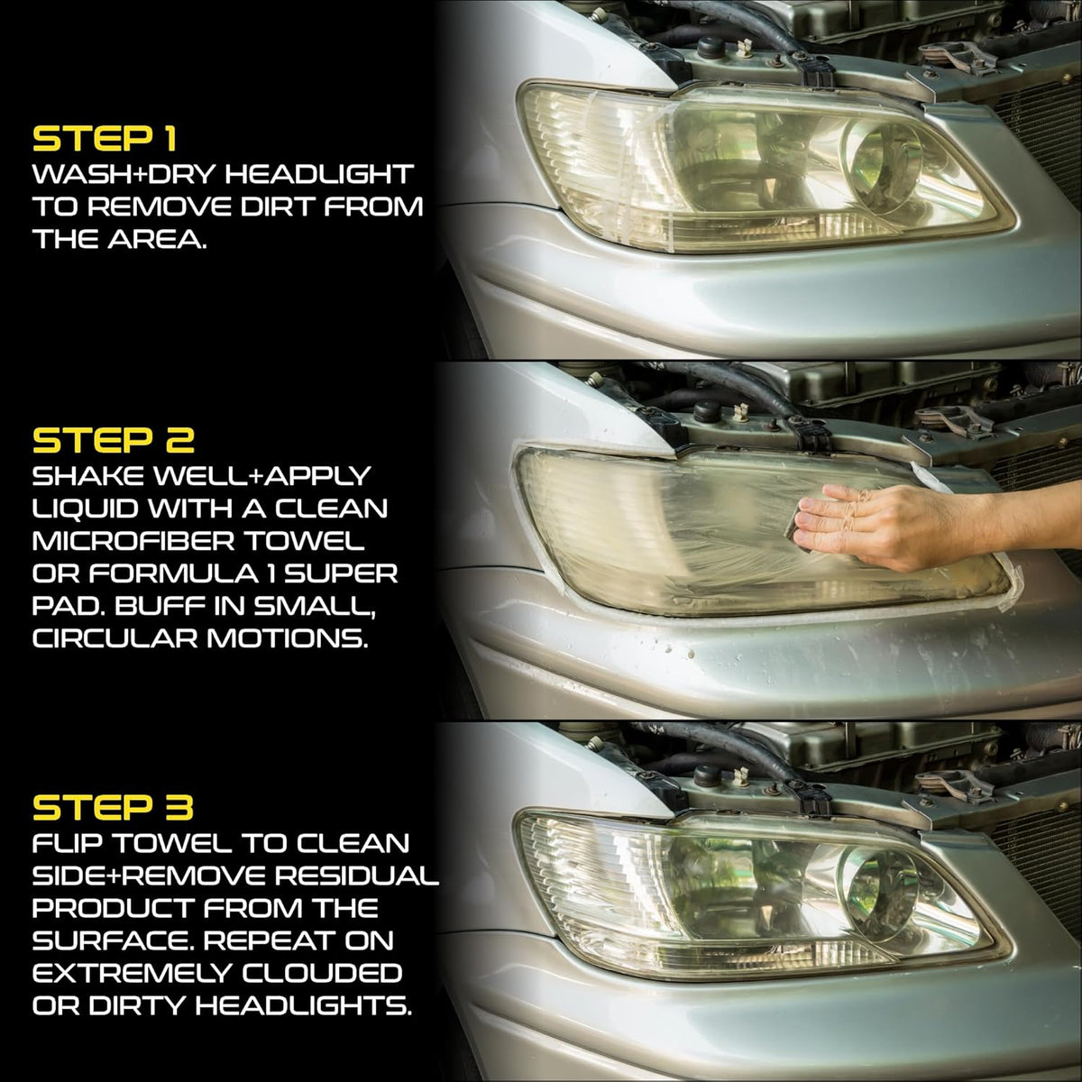 Formula 1 Headlight Restorer & Sealant – One Step Polish to Clean & Renew Yellowed Headlights, Windscreens, or Exterior Plastics (8 oz.)