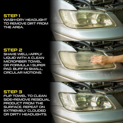 Formula 1 Headlight Restorer & Sealant – One Step Polish to Clean & Renew Yellowed Headlights, Windscreens, or Exterior Plastics (8 oz.)