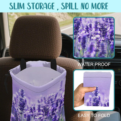 Car Garbage Bag Colorful Floral Spring Daisy Drawstring Car Trash Bag Hanging for Back Seat with Adjustable Buckle Canvas Vehicle Trash Can Easy-to-Install