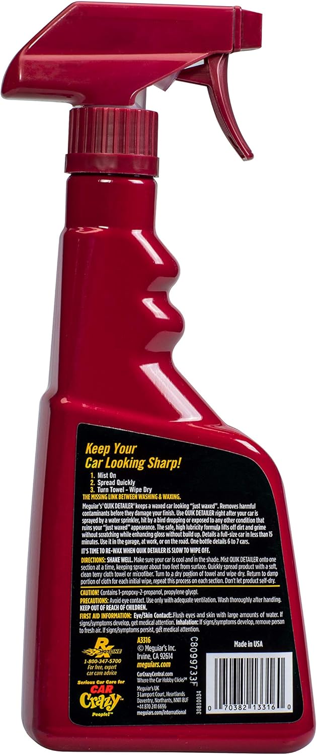 Meguiar's Quik Detailer Mist & Wipe - Easy to Use Car Spray Detailer Lifts Light Dust, Fingerprints, Smudges, and Fresh Contaminants - Perfect to Enhance Shine and Protection Between Washes, 16 Oz
