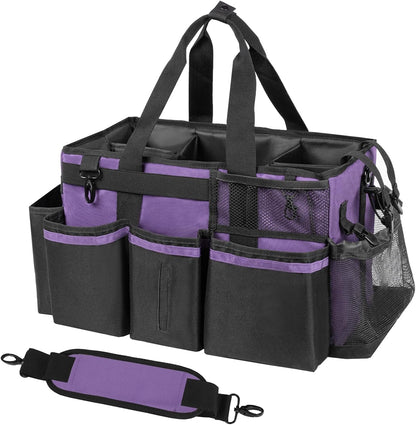 SCAVATA Wearable Cleaning Caddy Organizer with Handle & Shoulder Straps for Housekeepers, Under Sink & Car Cleaning Tool Organizer Bag with 4 Foldable Dividers (Green)