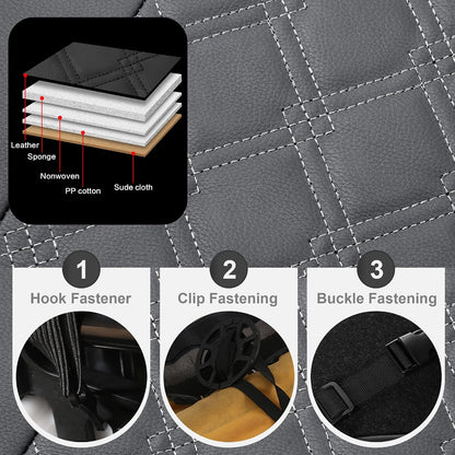CAROMOP Luxury PU Leather Car Seat Covers Full Set-Waterproof Seat Protectors with Split Bench Seat Covers for Cars-Universal Cars Interior Covers for Sedans, SUVs, Pick-up Trucks(Gray/Gray Line)