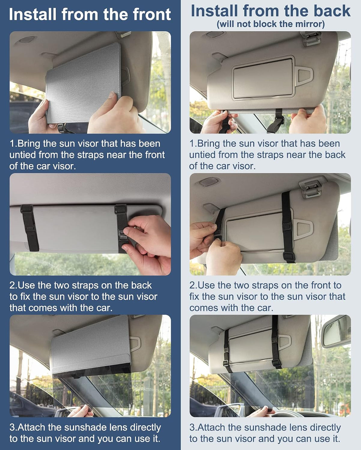 NAZZO Sun Visor Extender for Car, Sun Blocker with PC Sunshade Lens, Magnetic Mounting Adjustable Position, Protect from Glare, UV Rays, Snow Blindness for Safe Driving, Universal for Car, SUV (Black)