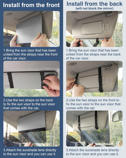 NAZZO Sun Visor Extender for Car, Sun Blocker with PC Sunshade Lens, Magnetic Mounting Adjustable Position, Protect from Glare, UV Rays, Snow Blindness for Safe Driving, Universal for Car, SUV (Black)