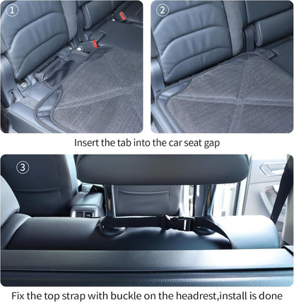 Viaviat Car Seat Protector Leather Waterproof Child Safety Seat Protector Cover with Thick Pad and 2 Large Pockets Durable Kick Mat for All Auto Seat (Beige)