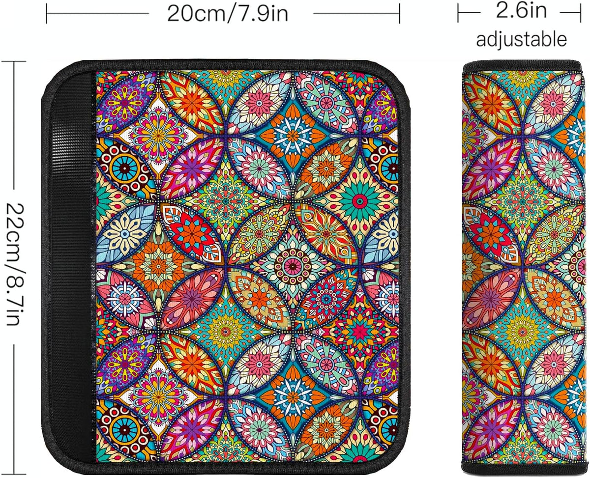 Car Seat Belt Pad Cover, 2-Pack Soft Car Safety Seat Belt Strap Shoulder Pad for Adults and Children, Suitable for Car Seat Belt, Backpack, Shoulder Bag (Pretty Mandala)