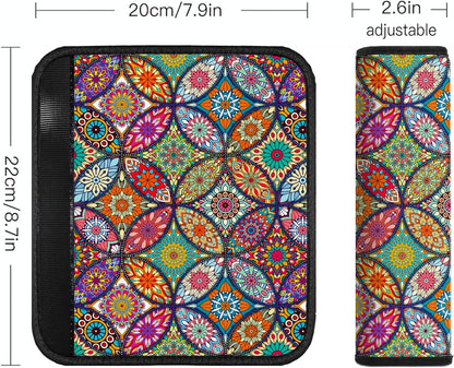 Car Seat Belt Pad Cover, 2-Pack Soft Car Safety Seat Belt Strap Shoulder Pad for Adults and Children, Suitable for Car Seat Belt, Backpack, Shoulder Bag (Pretty Mandala)
