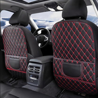 Leatherette Car Seat Protector - 2 Pack Large Car Kick Mats with Storage Pockets Organizer Seat Back Cover Against Dirty Shoes & Scratches, Universal Fit for Most Vehicles (Black)