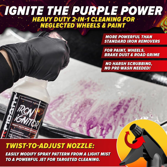 Carfidant Iron Ignitor - Iron Remover & Wheel Cleaner - Color-Changing Purple Decon Spray for Brake Dust, Rust, Fallout - Safe on Paint, Rims & Metal - Car Detailing - pH Neutral - 16oz