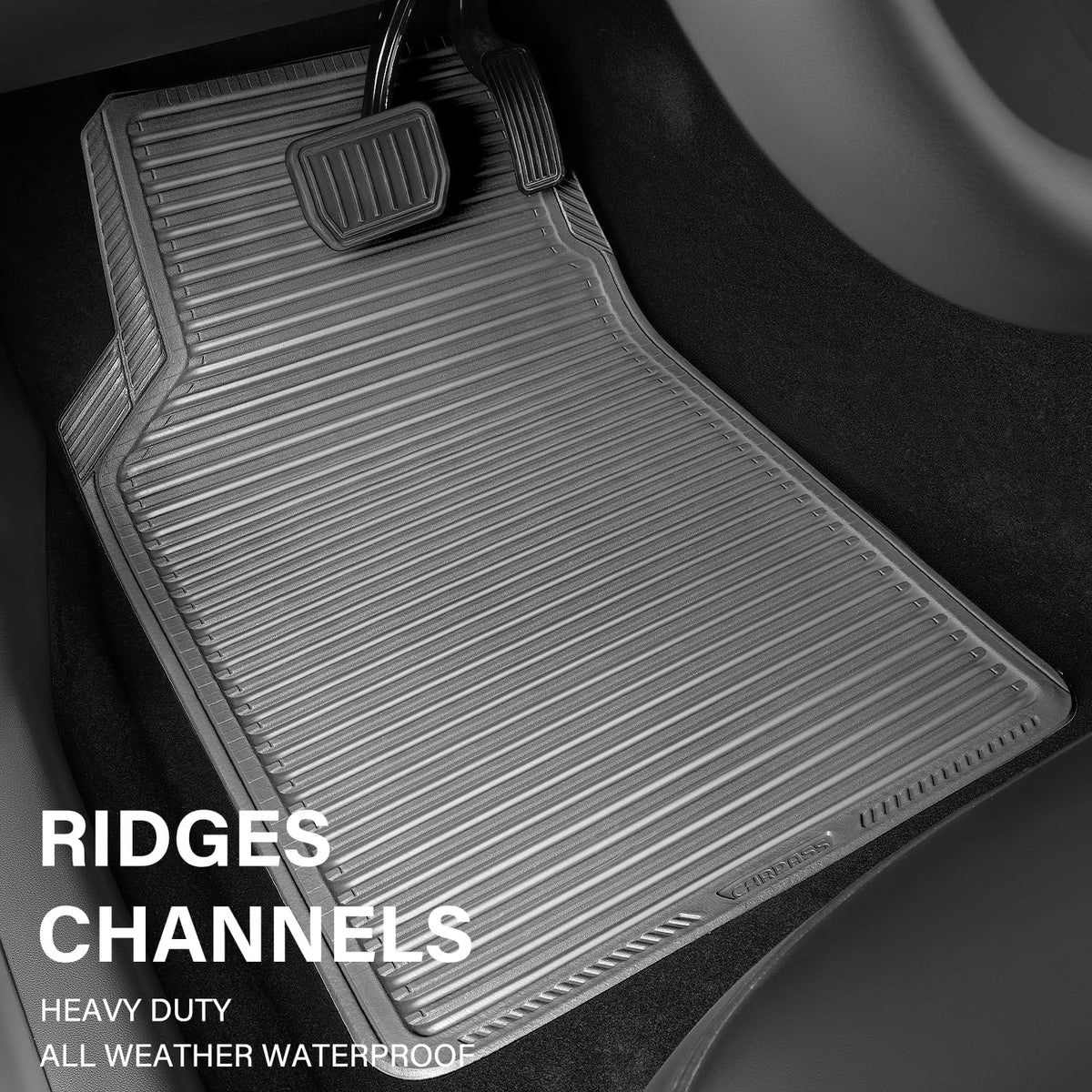 CAR PASS Rubber Floor Mats, All Weather Full Set 4-Piece, Waterproof Automotive Mats Trim to Fit Most Cars Sedans SUVs Vans, Heavy Duty Anti-Slip Easy Clean, All Black