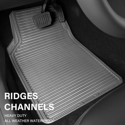 CAR PASS Rubber Floor Mats, All Weather Full Set 4-Piece, Waterproof Automotive Mats Trim to Fit Most Cars Sedans SUVs Vans, Heavy Duty Anti-Slip Easy Clean, All Black