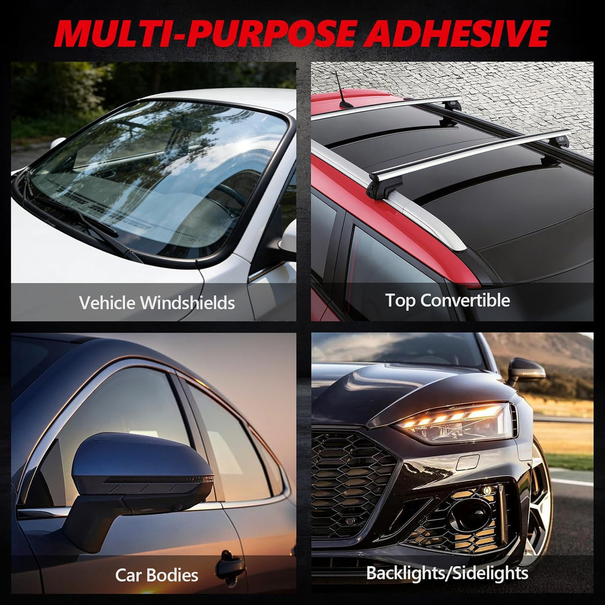 [2 Pack] Polyurethane Windshield Adhesive, Windshield Sealant Black - High Bond Strength, Quick Curing & Weather Resistant Automotive Glass Glue for Vertical & Overhead Application, 310ml