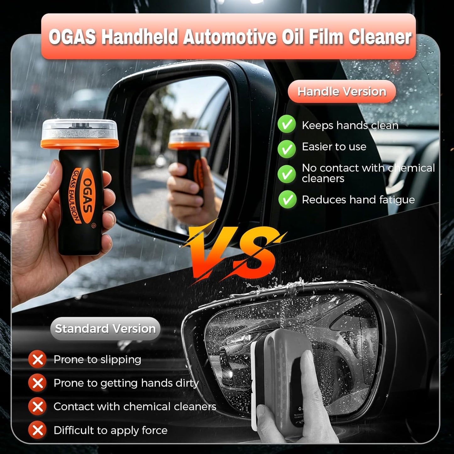 2PCS Glass Oil Film Remover for Car Roll-On Glass Guard with Brush, Removes Oil, Grease & Fog, Anti-Fog Windshield Cleaner for Clear Driving Visibility