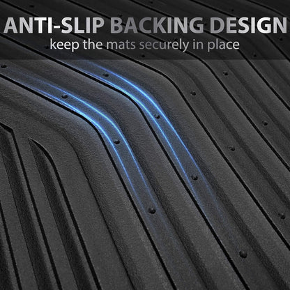 CAR PASS Rubber Car Mats, Waterproof Car Floor Mats All Weather,Car Mat Full Set 3 Piece, Automotive Floor Mat Trim to Fit for Cars Sedans SUVs Trucks, Anti-Slip Easy Clean, All Black