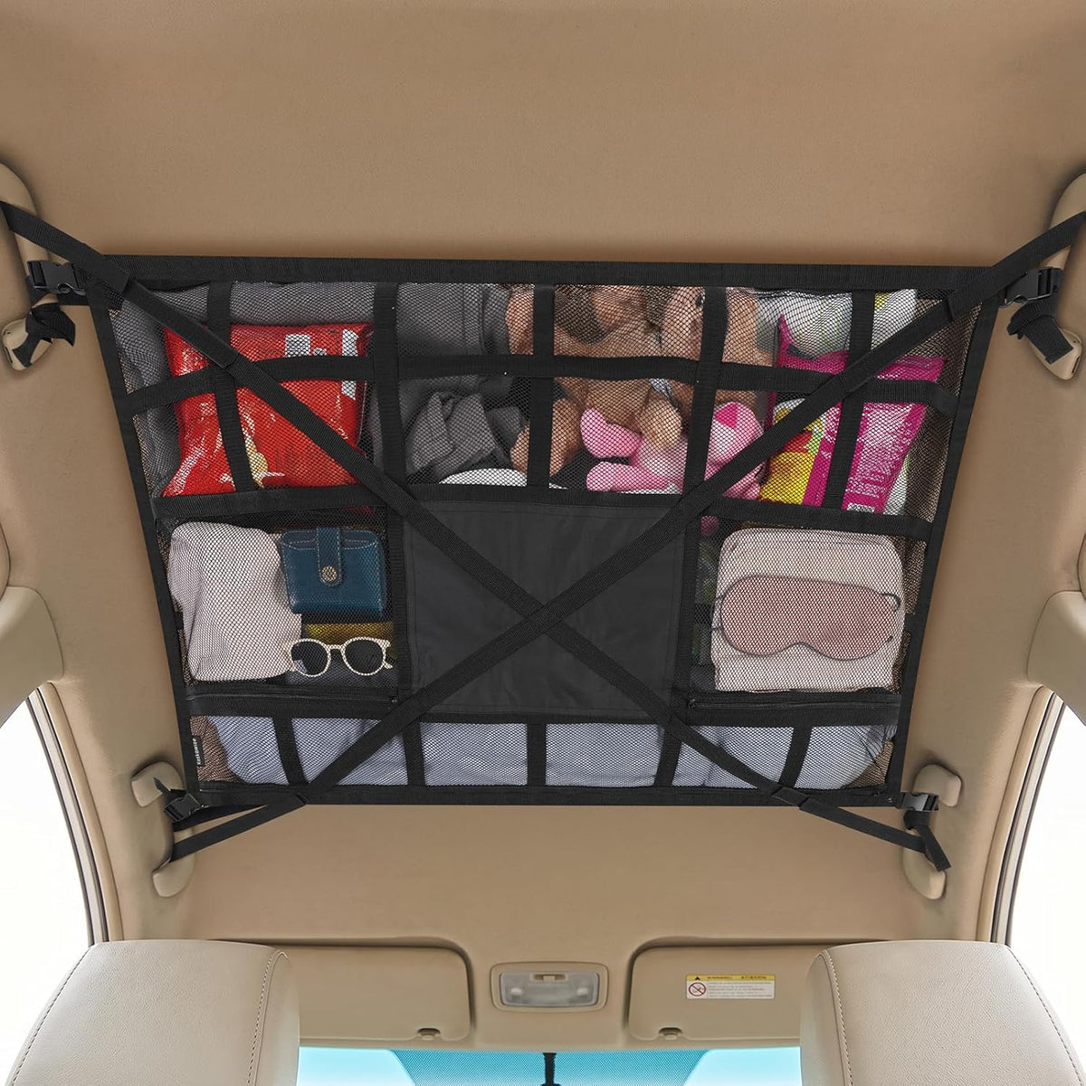 SUV Car Ceiling Cargo Net Pocket,35.4"x23.6" Double-Layer Mesh Car Roof Storage Organizer for Ford,F150,Jeep,Honda CRV,RAV4,Van Organizers and Storage,Camping Accessories
