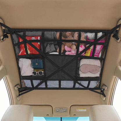 SUV Car Ceiling Cargo Net Pocket,35.4"x23.6" Double-Layer Mesh Car Roof Storage Organizer for Ford,F150,Jeep,Honda CRV,RAV4,Van Organizers and Storage,Camping Accessories