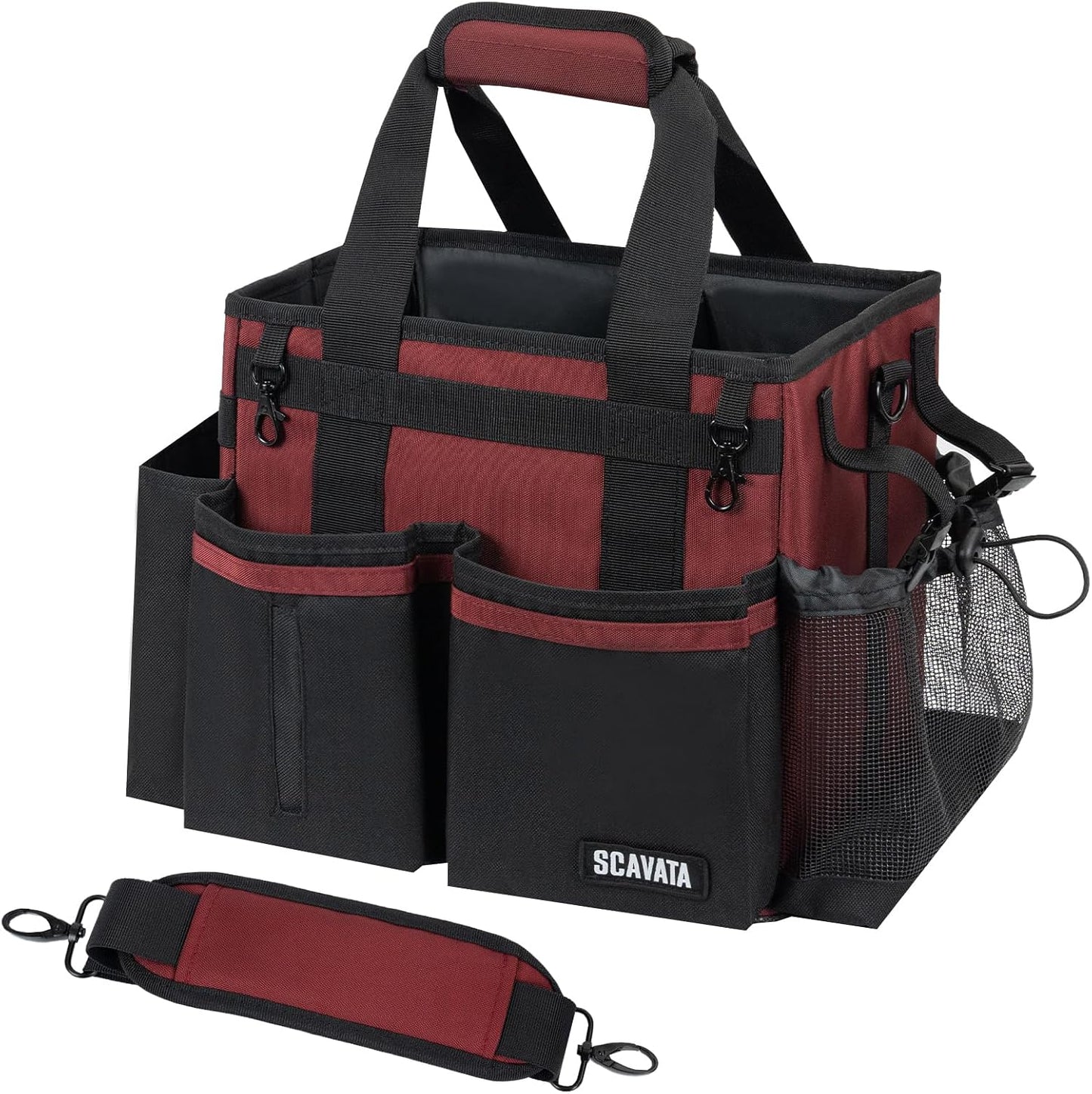 SCAVATA Compact Wearable Cleaning Caddy, Small Supplies Organizer with Handle & Shoulder Straps for Housekeepers, Under Sink & Car Cleaning Tool Organizer Bag (Black)