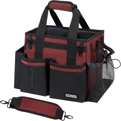 SCAVATA Compact Wearable Cleaning Caddy, Small Supplies Organizer with Handle & Shoulder Straps for Housekeepers, Under Sink & Car Cleaning Tool Organizer Bag (Black)
