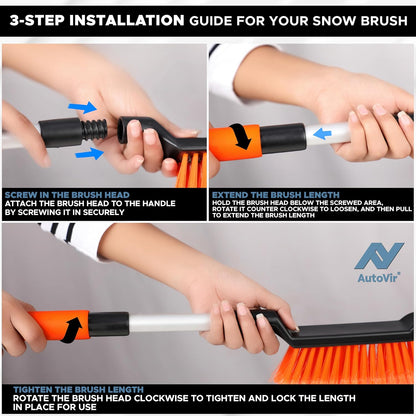Autovir 27" Snow Brush and Ice Scrapers for Car Windshield (1 Pack), Window Ice and Snow Scraper with Ergonomic Foam Grip, Snow Windshield Scraper with Aluminum Body, Winter Car Accessories (Green)