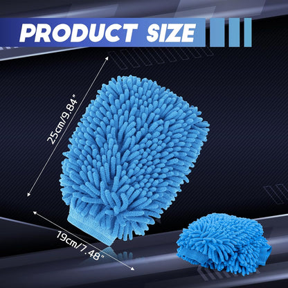 wuyaoyao 2PCS Car Wash Mitt, 10.14"×7.12" Chenille Microfiber Car Wash Mitts, Scratch-Free & Lint-Free, Absorbent Double Sided Clean Glove for Cars Cleaning, Auto Cleaning Supplies (Orange)