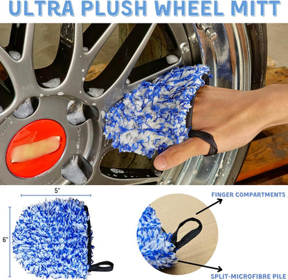oesee Professional 4 Pack Long Handle Wheel Brush Kit for Cleaning Wheel and Tire- 2X Soft Wheel Cleaning Brush, Detailing Brush and Stiff Tire Brush, Bendable& Durable Wheel Rim Cleaner Brush Set