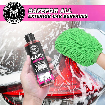 Wontolf Car Wash Foam Gun Foam Cannon Sprayer Kit with Car Wash Soap, Microfiber Car Wash Mitt, Storage Bag - Car Wash Kit - Snow Foam Blaster - Connects to Garden Hose - Car Accessories for Men
