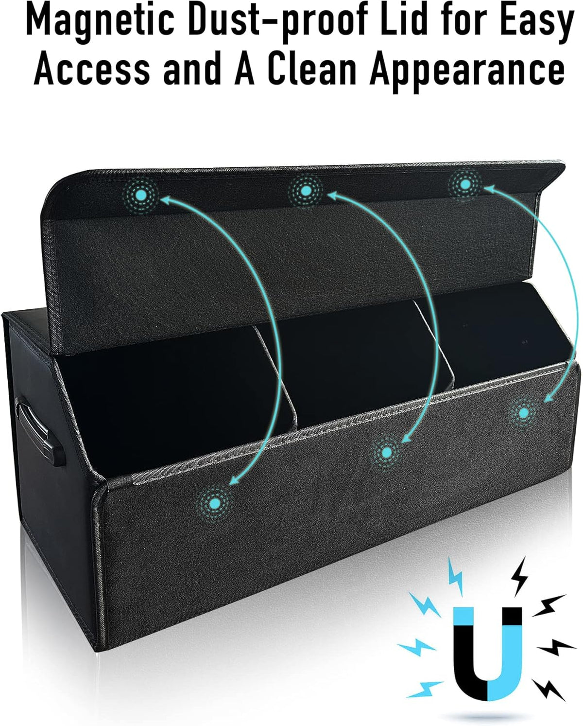 Fyzeoty Car Organizers for Trunk for Suv Sedan, Leather Storage Box,Magnetic Lid,Collapsible and Adjustable,16.5 inches