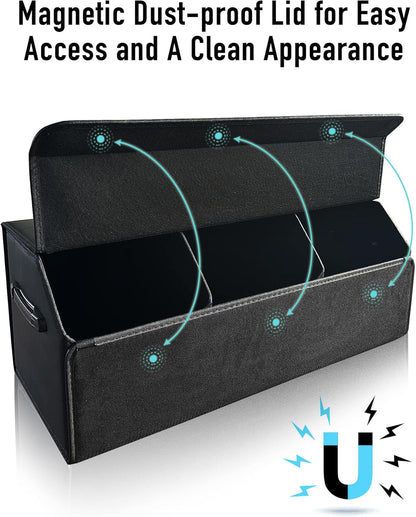 Fyzeoty Car Organizers for Trunk for Suv Sedan, Leather Storage Box,Magnetic Lid,Collapsible and Adjustable,16.5 inches