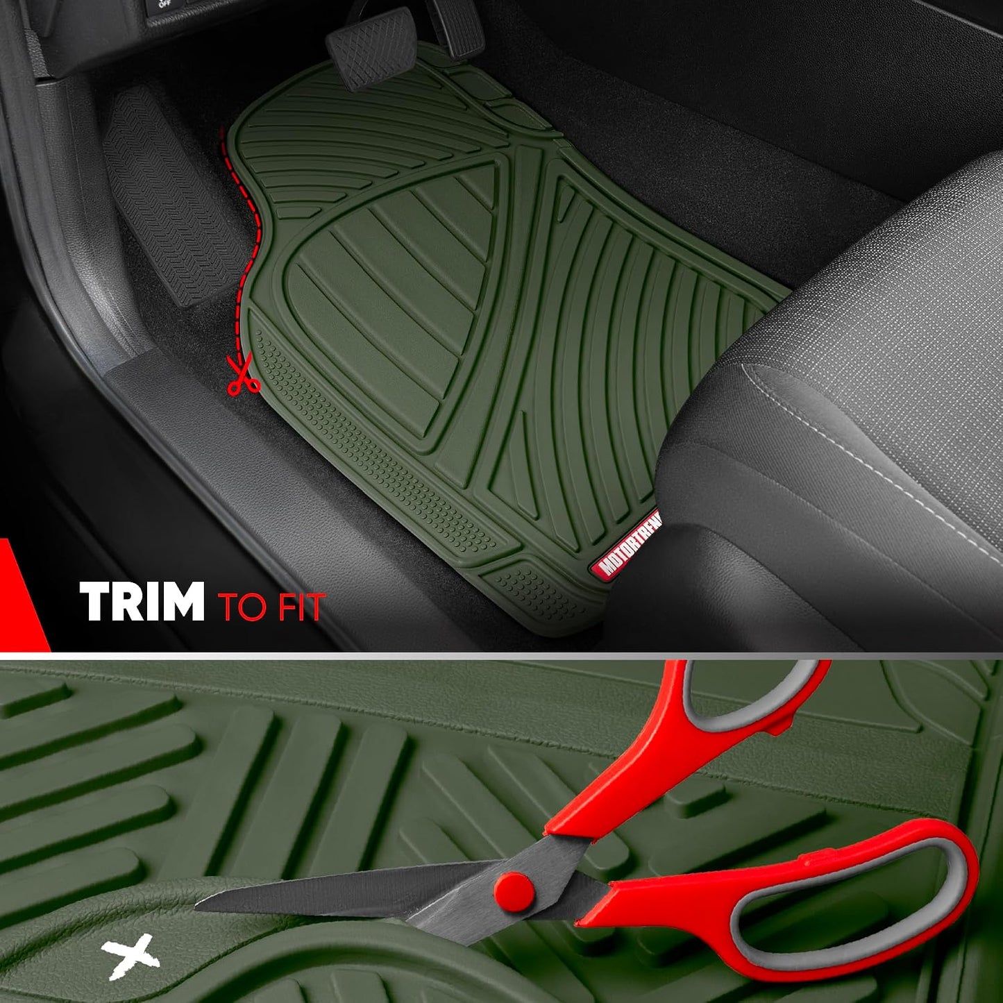 Motor Trend FlexTough Performance All Weather Rubber Car Floor Mats - 3 Piece Floor Mats Automotive Liners for Cars Truck SUV, Heavy-Duty Waterproof (Black)