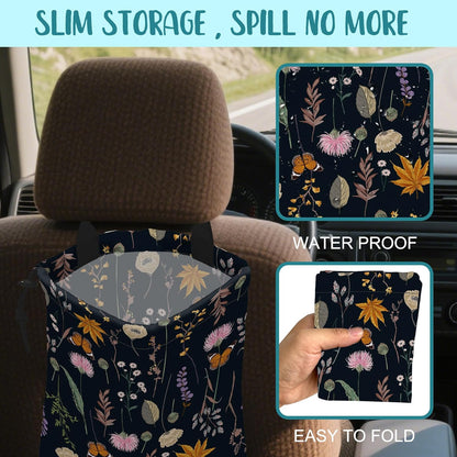 Car Garbage Bag Colorful Floral Spring Daisy Drawstring Car Trash Bag Hanging for Back Seat with Adjustable Buckle Canvas Vehicle Trash Can Easy-to-Install