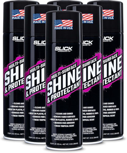 Slick Products Shine & Protectant Spray 17.35 FL OZ. - High Gloss Clear Coating Renew Vinyl, Plastic, Rubber, Trim, Tire, Car, Truck, Motorcycle, Dirt Bike (3-Pack)